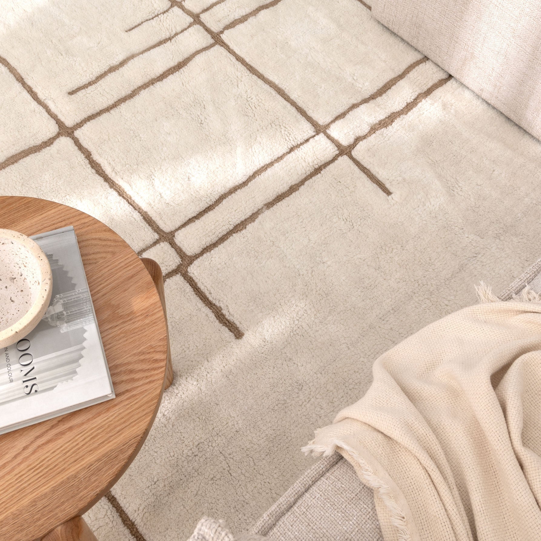 Highlands Abstract Beige Lines Washable Wool Rug - Floorsome - Area Rug - HIGH160ABEI - Area Rug