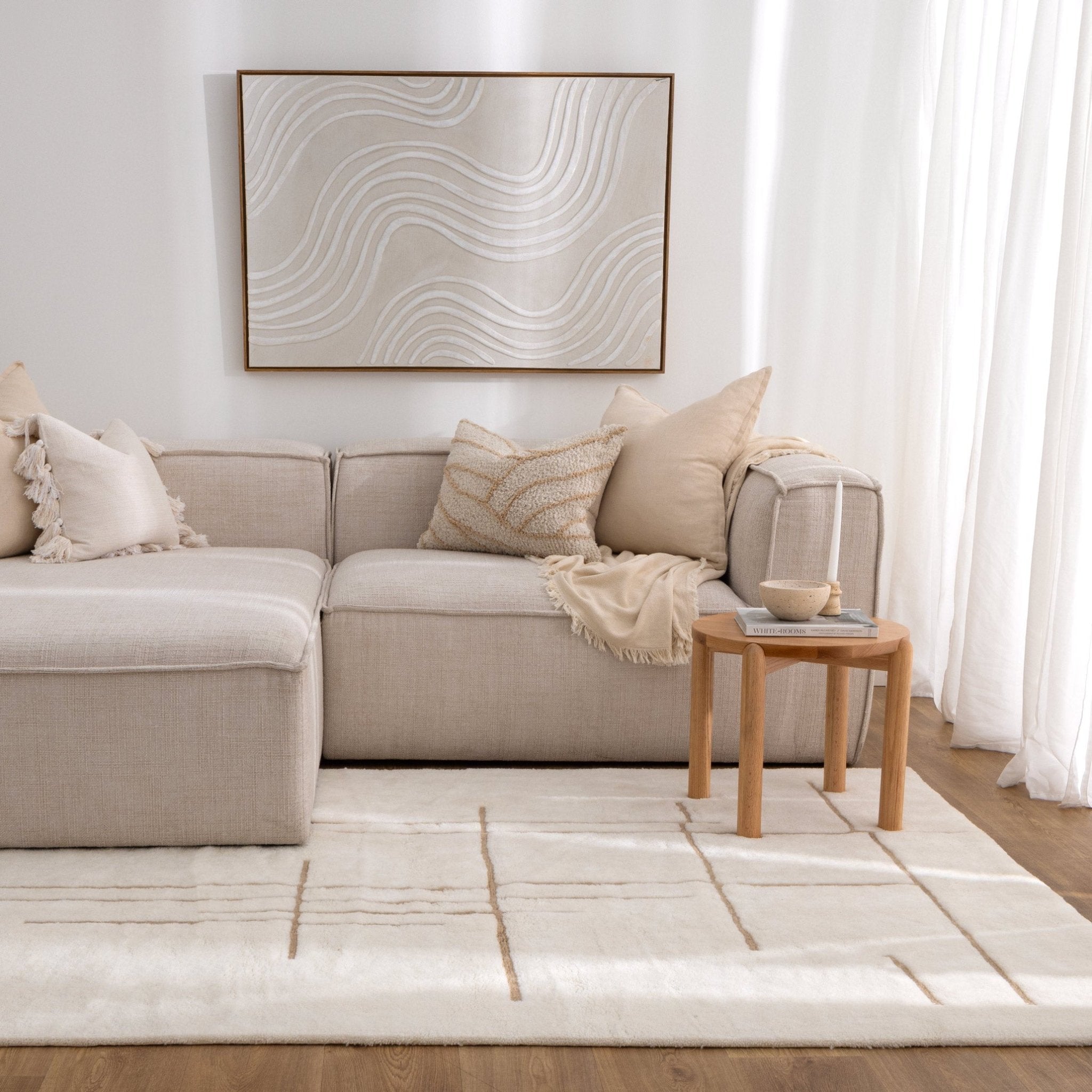 Highlands Abstract Beige Lines Washable Wool Rug - Floorsome - Area Rug - HIGH160ABEI - Area Rug