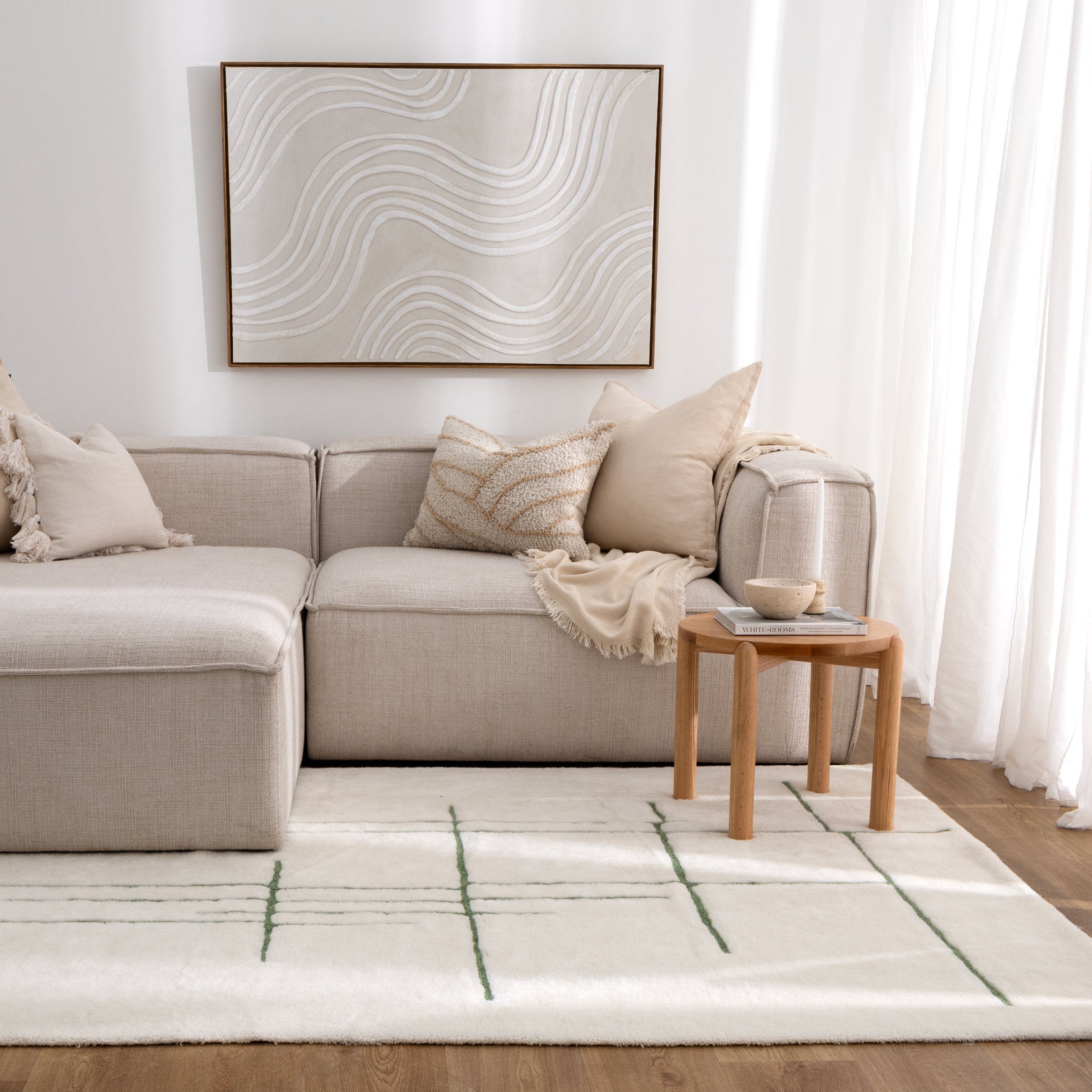 Highlands Abstract Olive Lines Washable Wool Rug - Floorsome - Area Rug - HIGH160AOLI - Area Rug