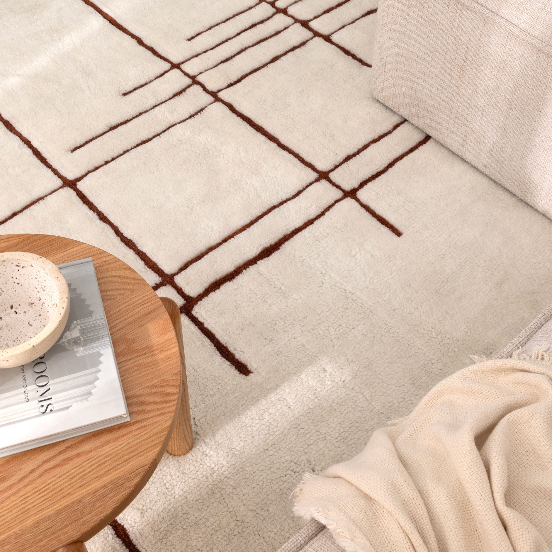 Highlands Abstract Terracotta Lines Washable Wool Rug - Floorsome - Area Rug - HIGH160ATER - Area Rug