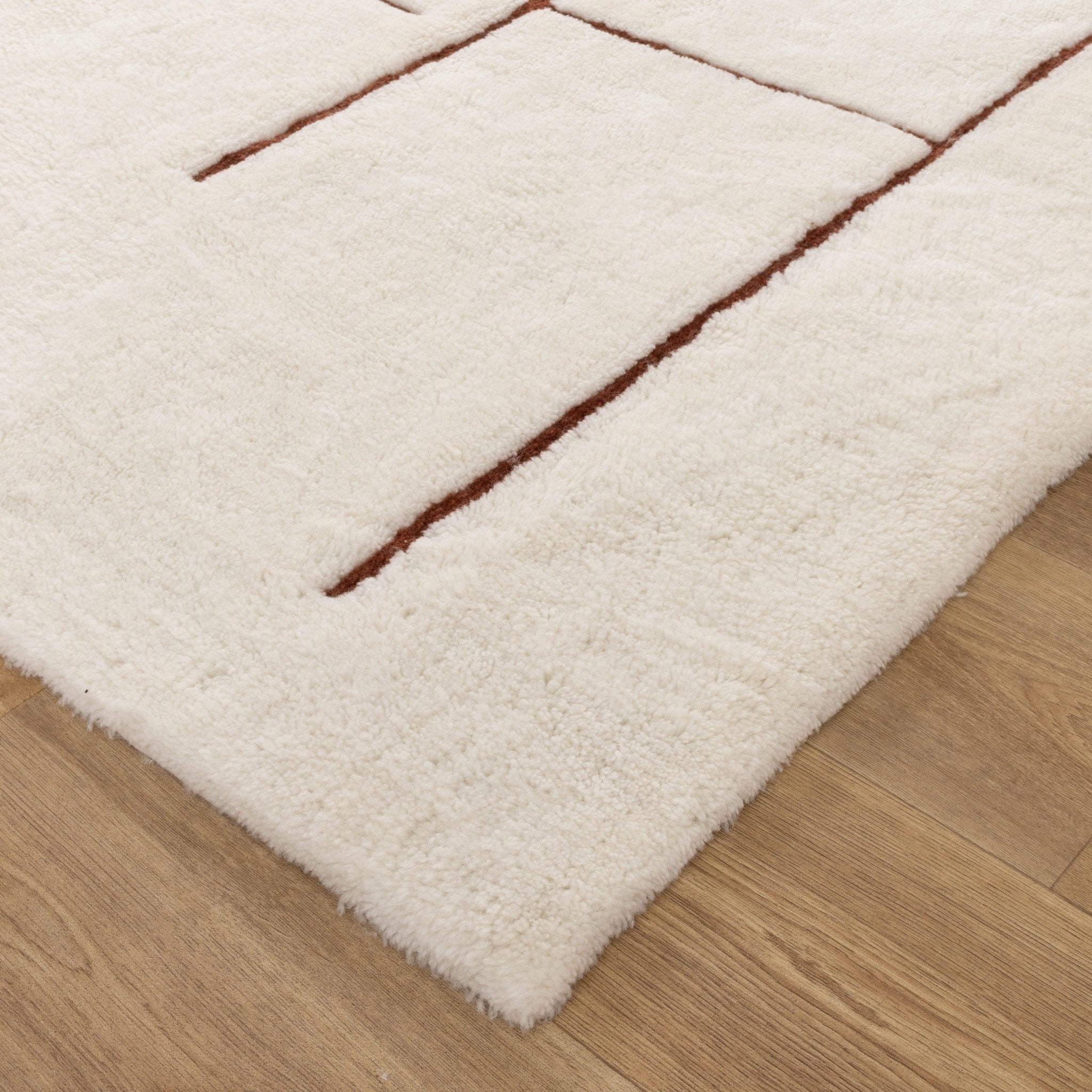 Highlands Abstract Terracotta Lines Washable Wool Rug - Floorsome - Area Rug - HIGH160ATER - Area Rug