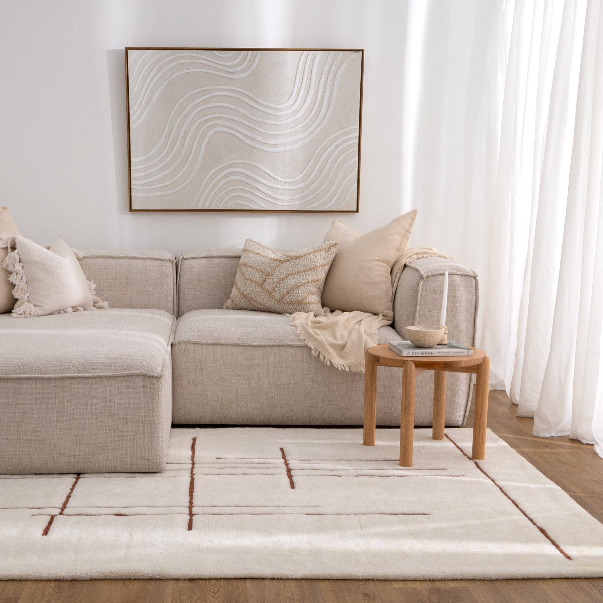 Highlands Abstract Terracotta Lines Washable Wool Rug - Floorsome - Area Rug - HIGH160ATER - Area Rug