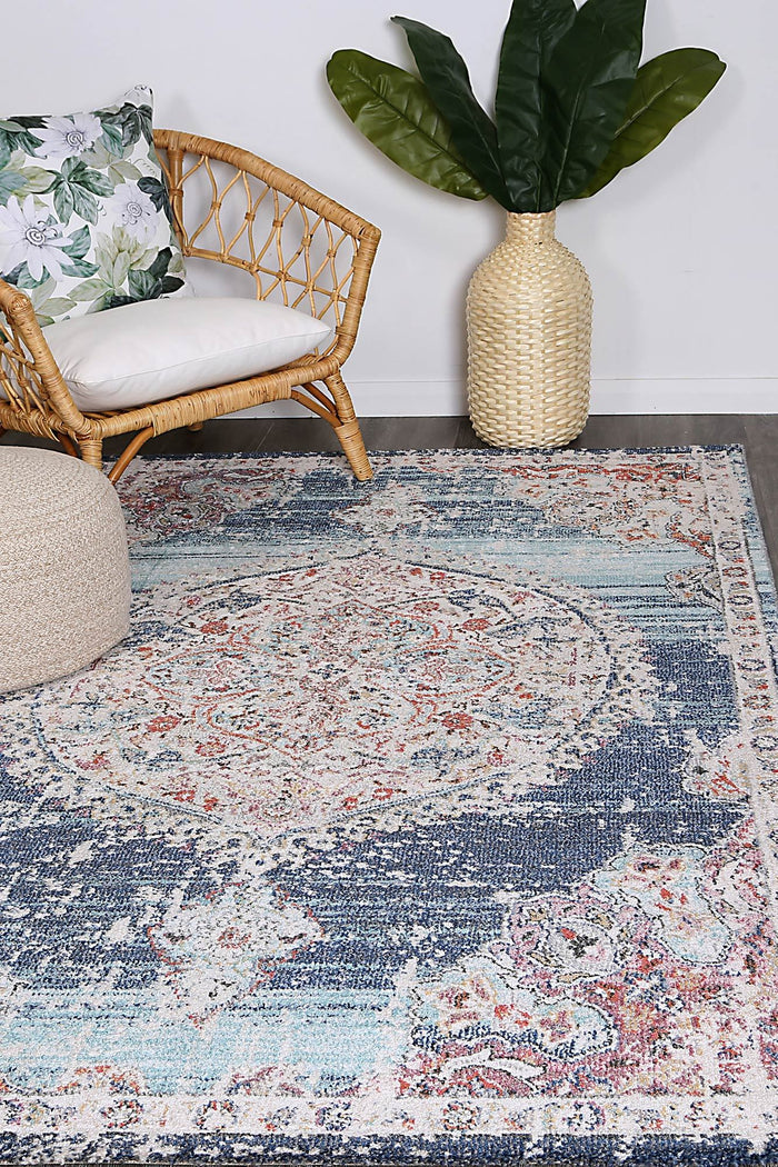 Hollow Medalion Transitional Navy Multi Rug