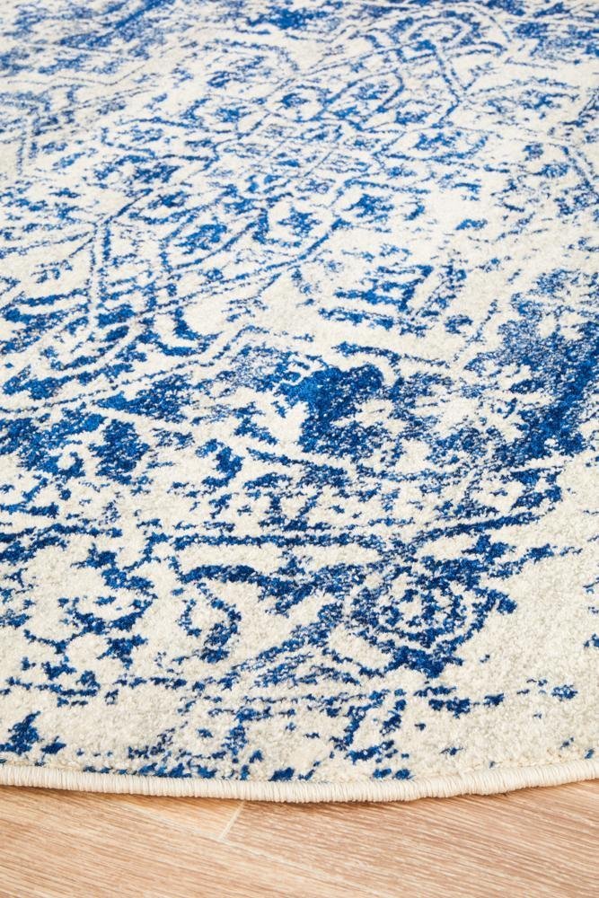 Horizon White Navy Transitional Round Rug - Floorsome - Modern - EVO - 253 - WNAV - 150X150 - Modern