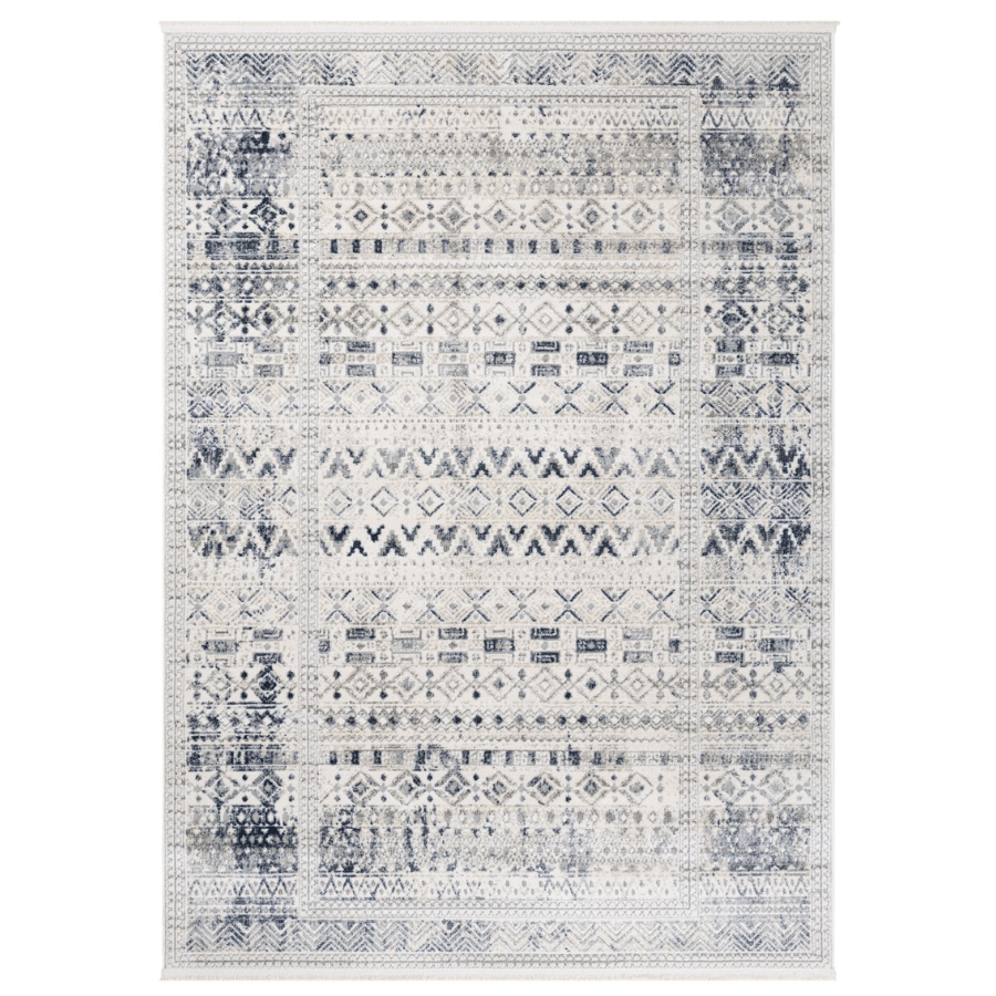 Izmir Navy and White Traditional Distrssed Rug - Floorsome - Rugs