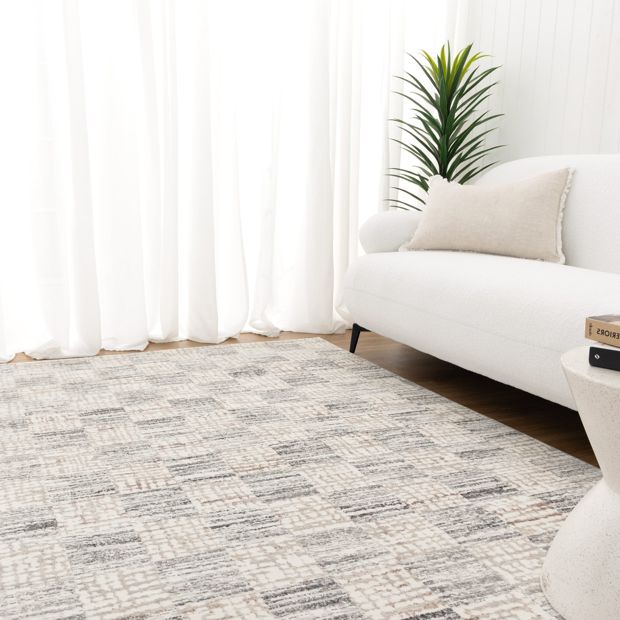 Jade Distressed Checkers Grey Beige Rug - JADE004 - Floorsome - Area Rug - JADE160004 - Area Rug