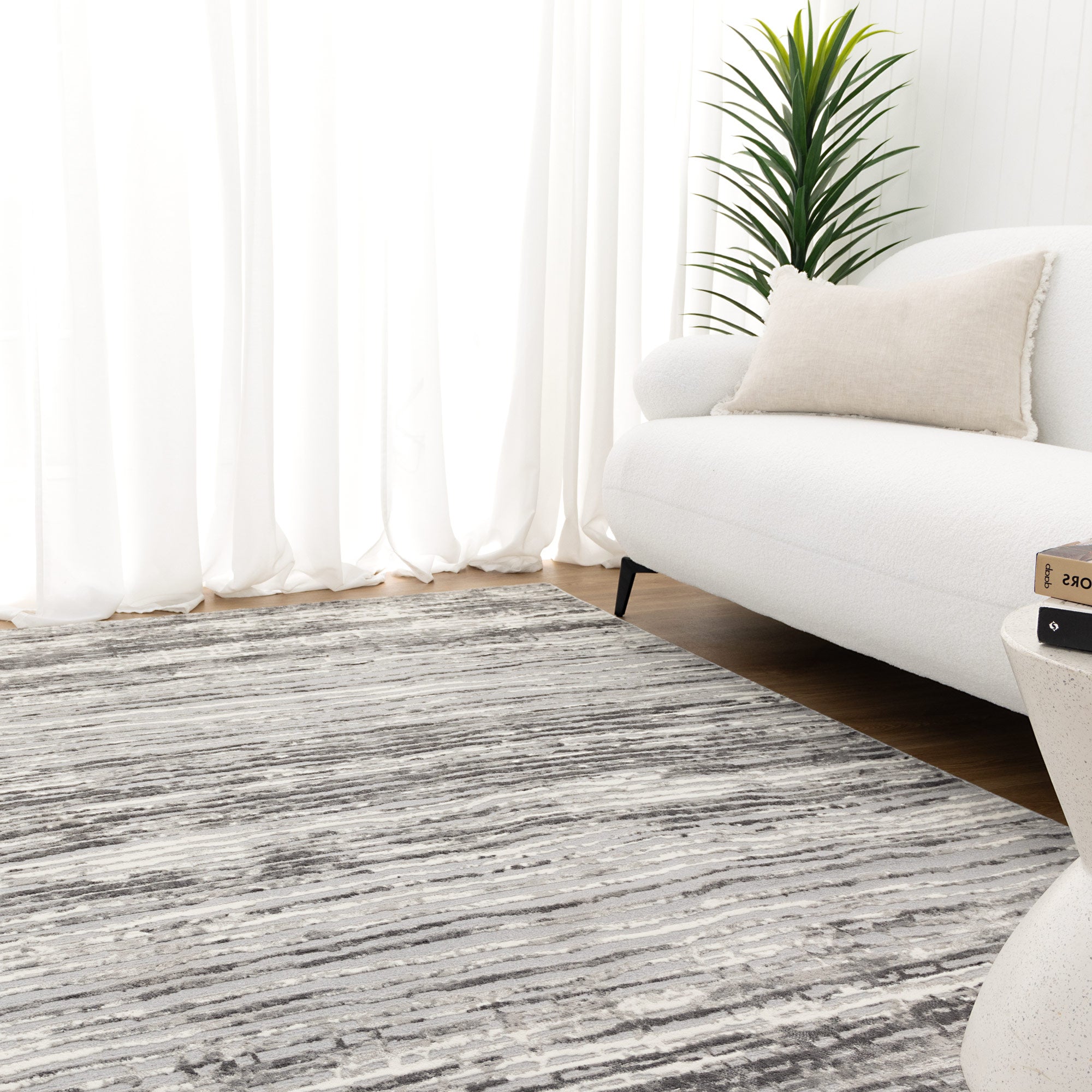 Jade Distressed Lines Grey Rug - JADE002 - Floorsome - Area Rug - JADE160002 - Area Rug