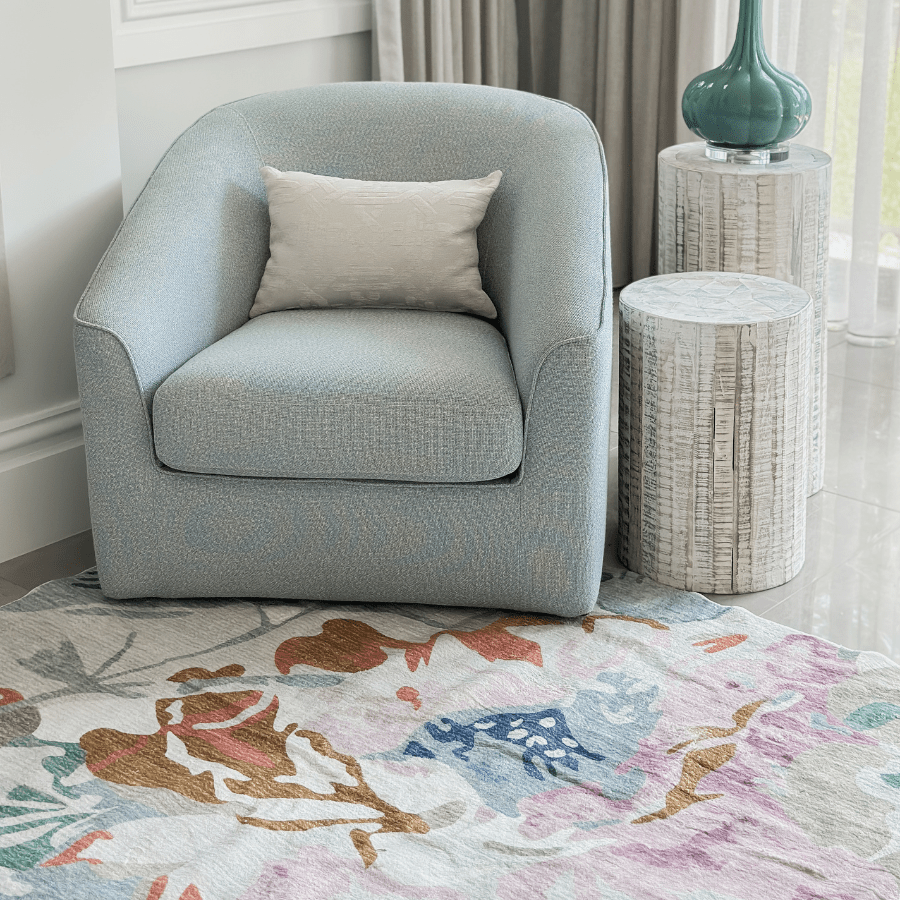 Kyul Floral Multicolour Machine Washable Floor Rug - Floorsome - Modern Rugs - MWRKYUL00090150 - Modern Rugs