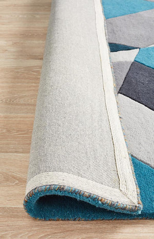 Laura Designer Wool Rug Blue Yellow Grey - Floorsome - Modern