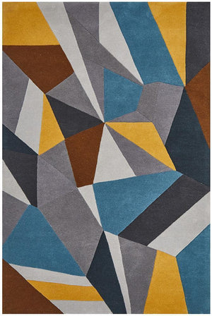 Laura Designer Wool Rug Blue Yellow Grey - Floorsome - Modern
