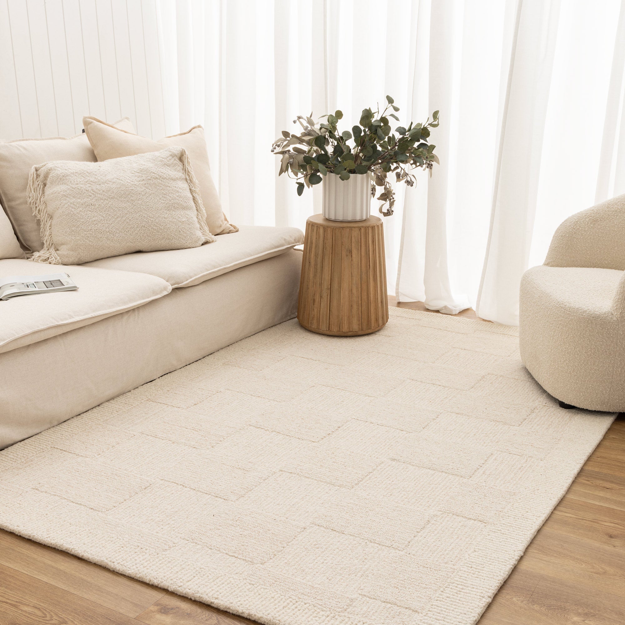 Les Nomades Checkered Cream Wool Rug - LES23 - Floorsome - Area Rug - LESM16023 - Area Rug
