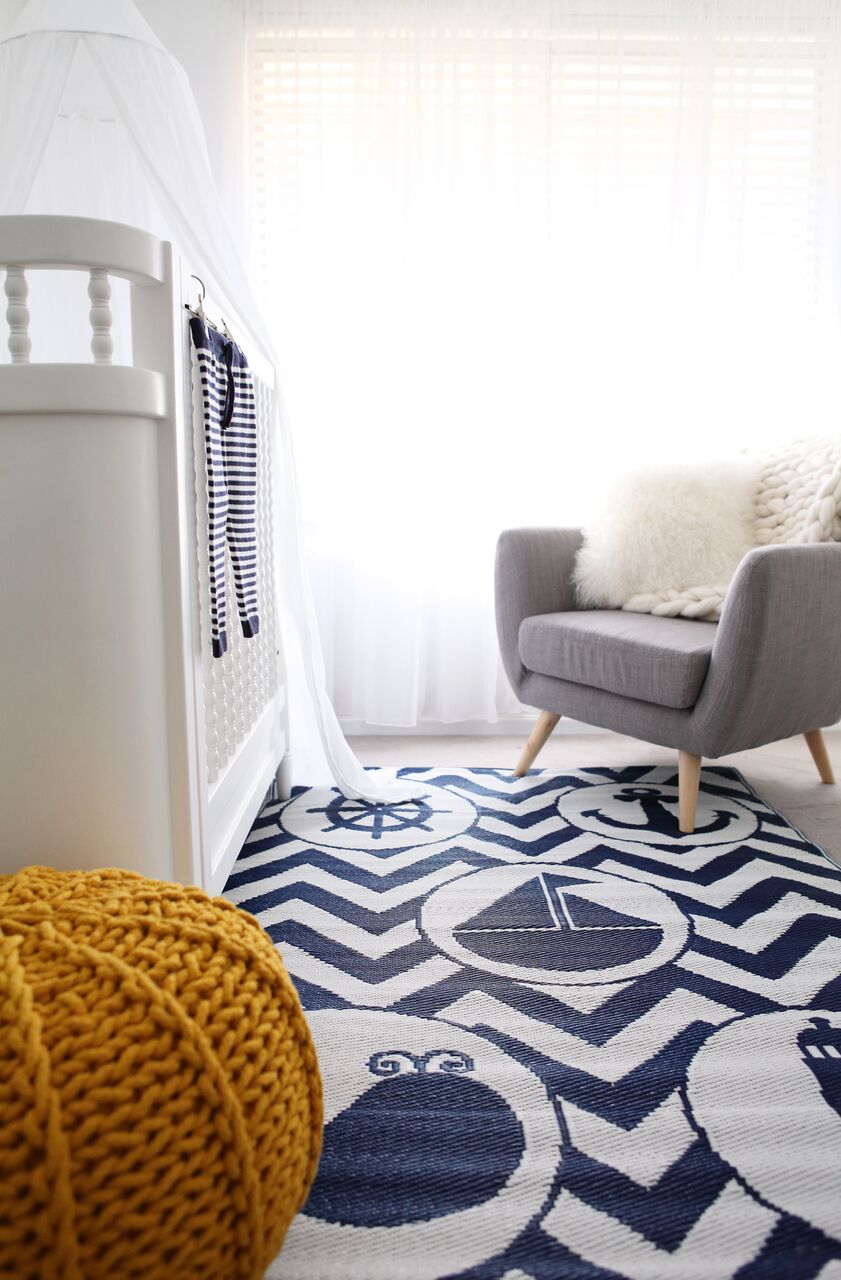 Little Portico's Sea Blue Objects Navy and White Kids Mat - Floorsome - Kids - LPPLROBJT120179 - Kids