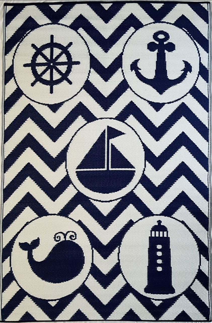 Little Portico's Sea Blue Objects Navy and White Kids Mat - Floorsome - Kids - LPPLROBJT120179 - Kids