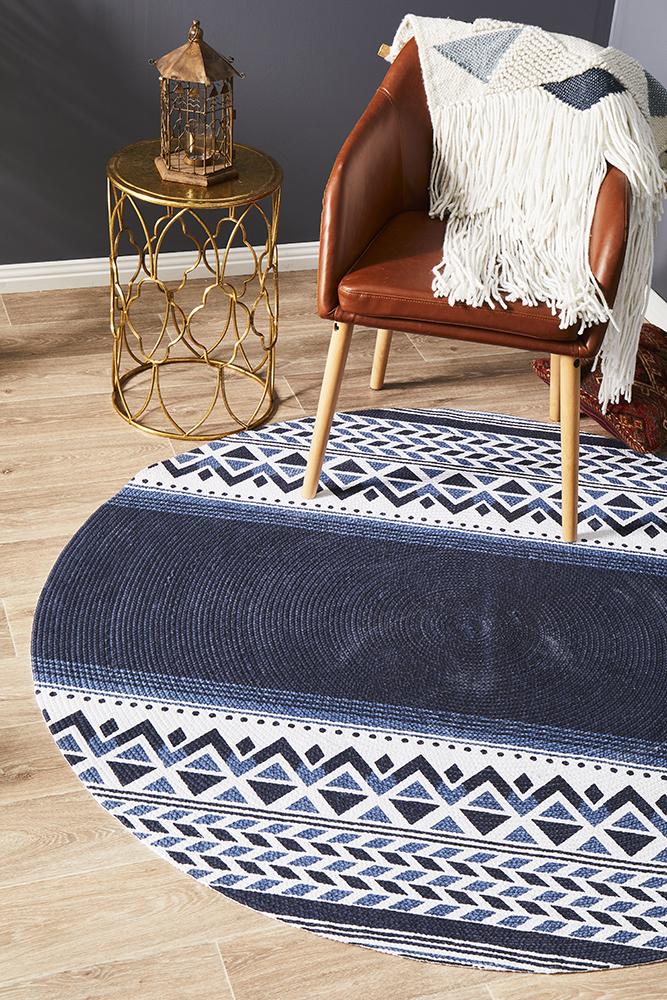 Lunar 422 Printed Navy - Floorsome - MODERN - LUN - 422 - NAV - 120X120 - MODERN