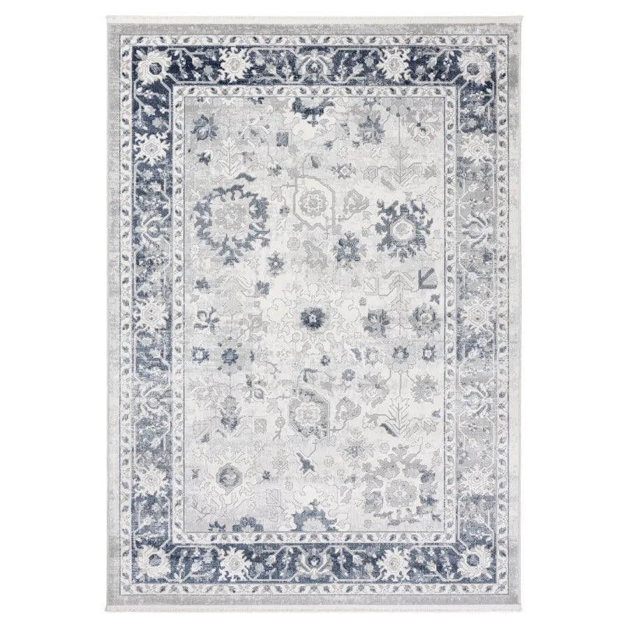 Lupin Navy and White Traditional Distressed Rug - Floorsome - Rugs