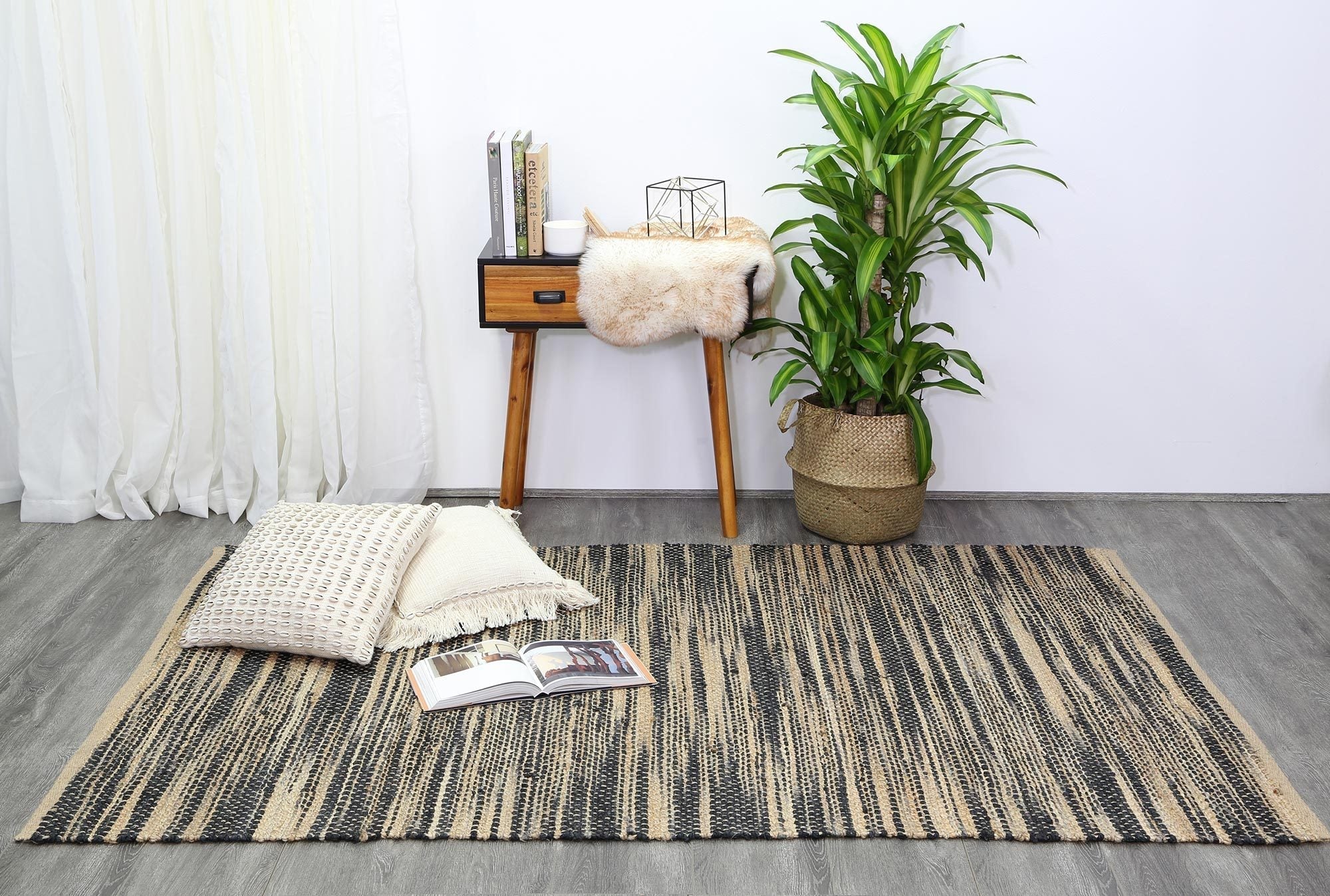 Malmo Grey Stipe Natural Jute Rug - Floorsome - Natural - MALM160GREY - Natural