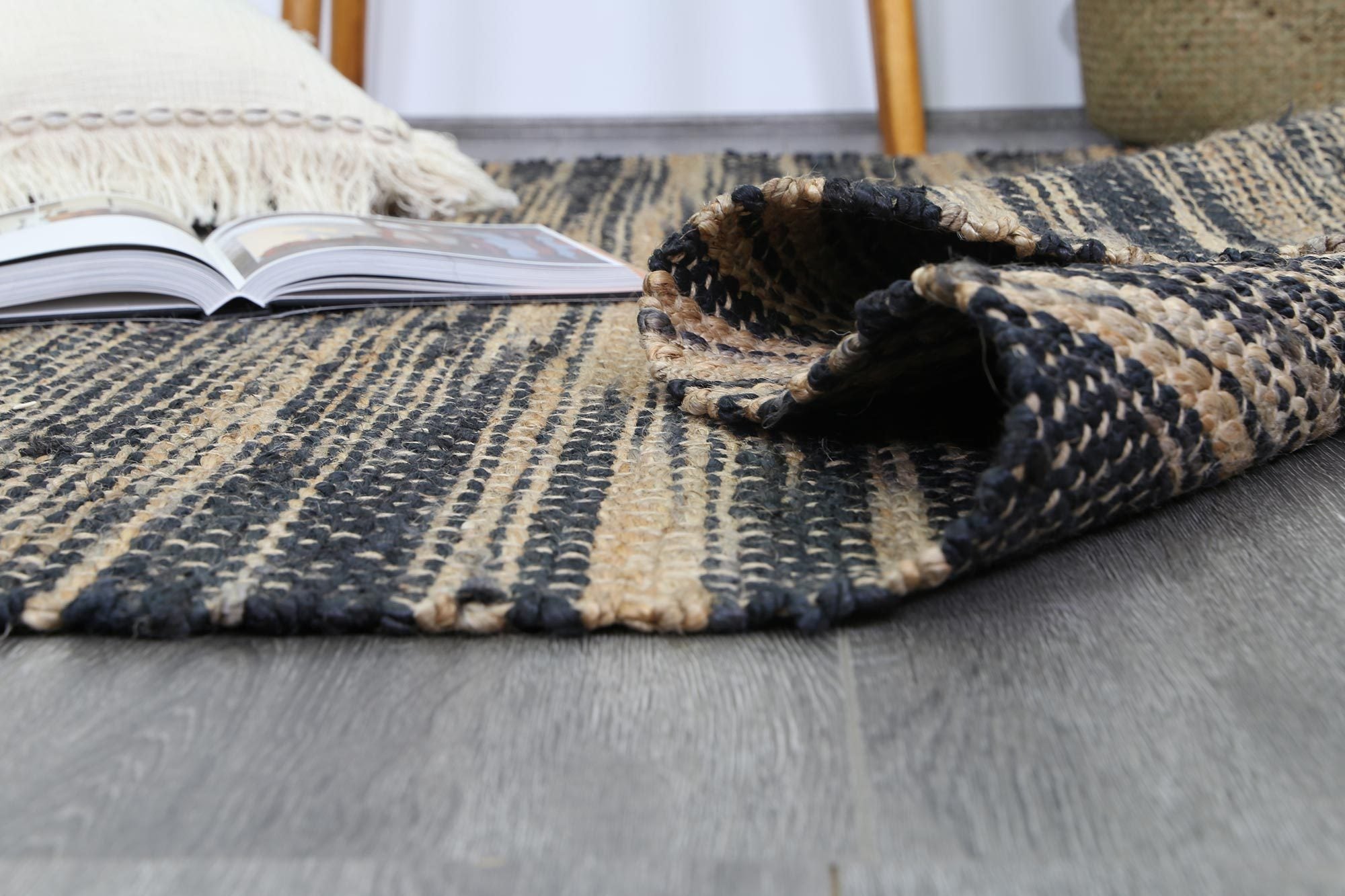 Malmo Grey Stipe Natural Jute Rug - Floorsome - Natural - MALM160GREY - Natural