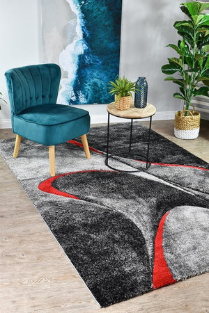 Marvel 37 Dark Grey Red Rug - Floorsome - MODERN