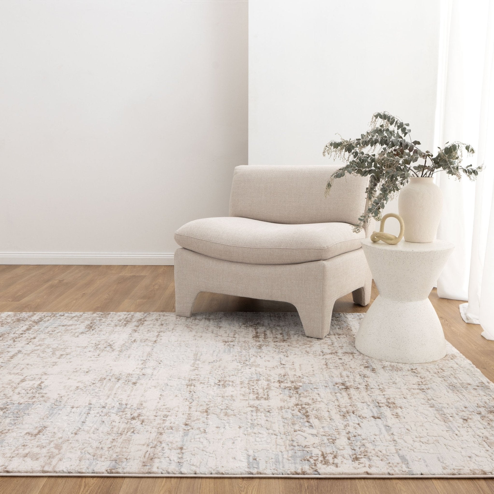 Maya Abstract Distressed Cream and Beige Rug - M105 - Floorsome - Area Rug - MAYA160M105 - Area Rug