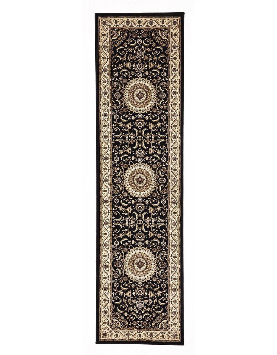 Medallion Rug Black with Ivory Border Runner - Floorsome - Traditional - SYD - 9 - BI - 300X80 - Traditional
