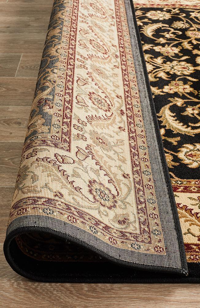Medallion Rug Black with Ivory Border - Floorsome - Traditional - SYD - 9 - BI - 150X80 - Traditional