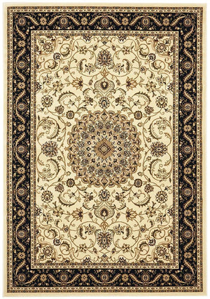 Medallion Rug Ivory with Black Border - Floorsome - Traditional