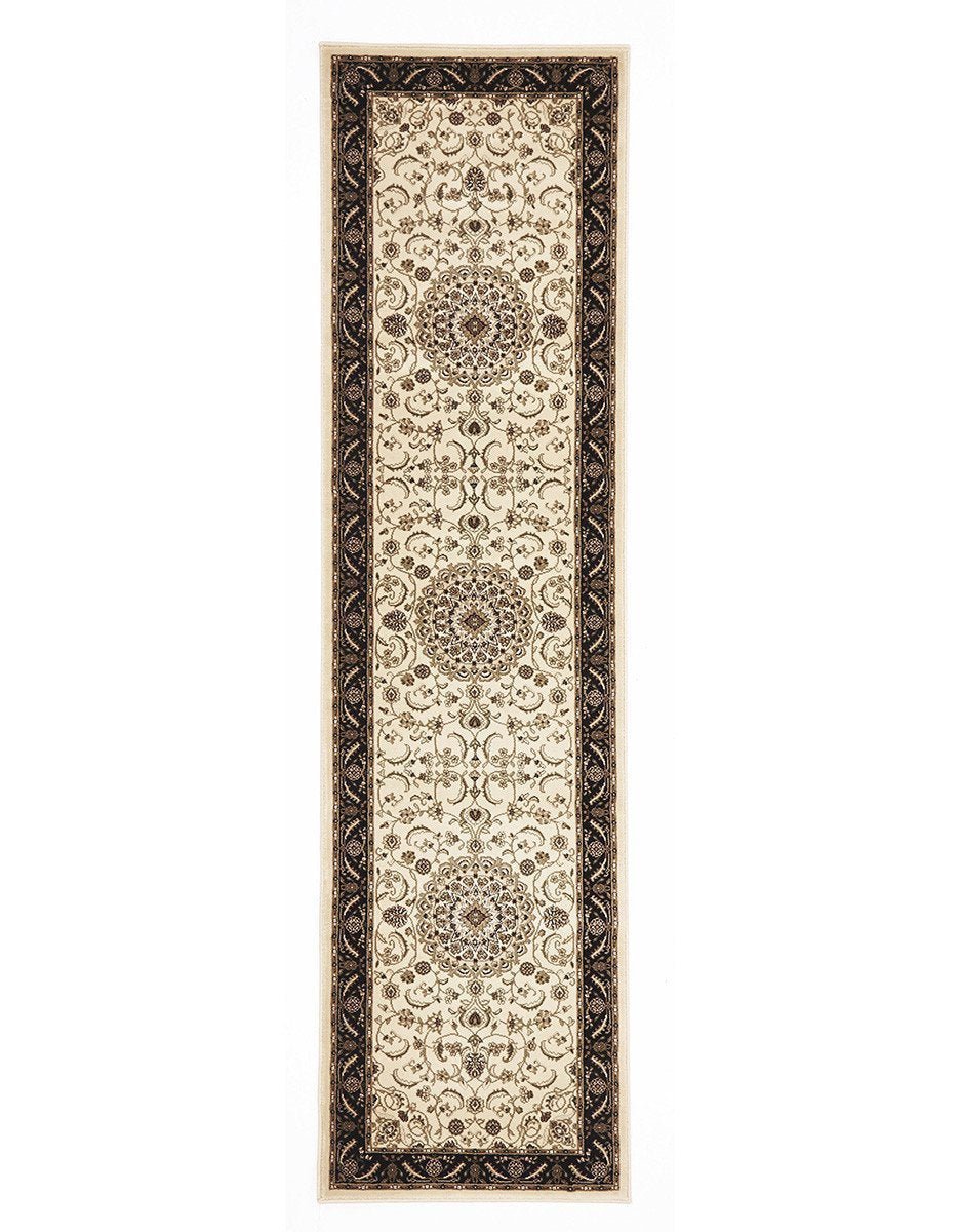 Medallion Rug Ivory with Black Border Runner - Floorsome - Traditional - SYD - 9 - IB - 300X80 - Traditional