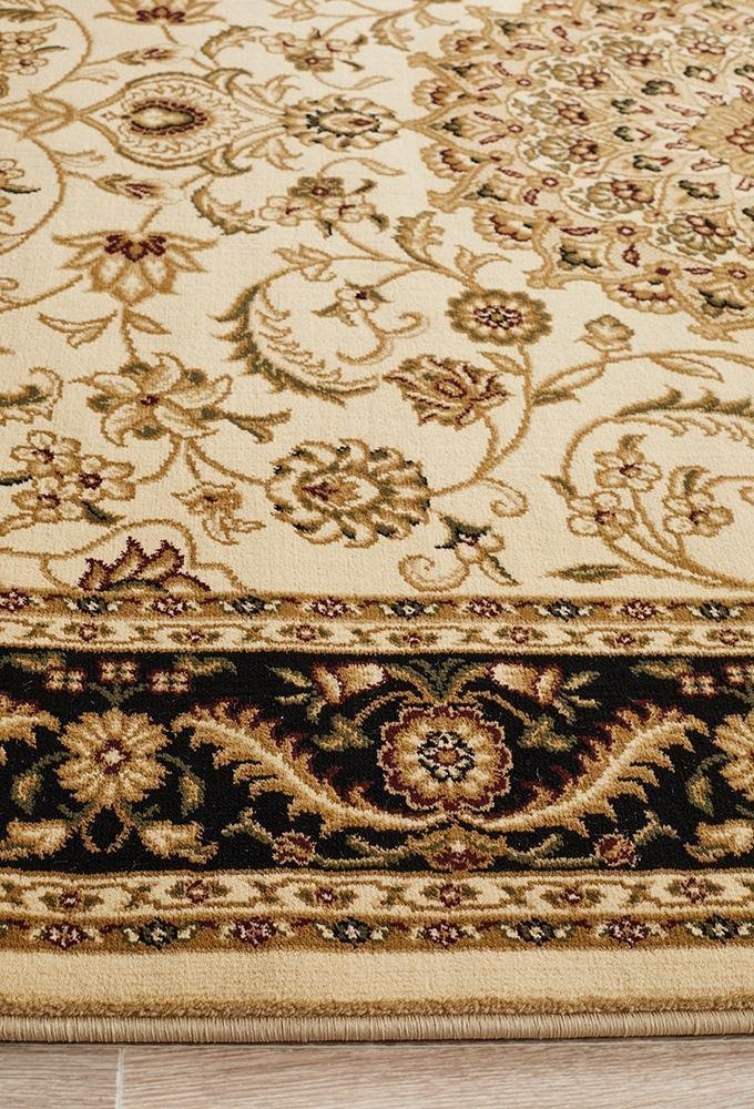 Medallion Rug Ivory with Black Border - Floorsome - Traditional - SYD - 9 - IB - 150X80 - Traditional