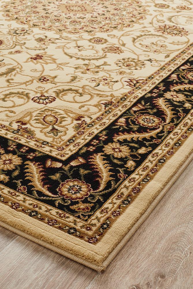 Medallion Rug Ivory with Black Border - Floorsome - Traditional - SYD - 9 - IB - 150X80 - Traditional