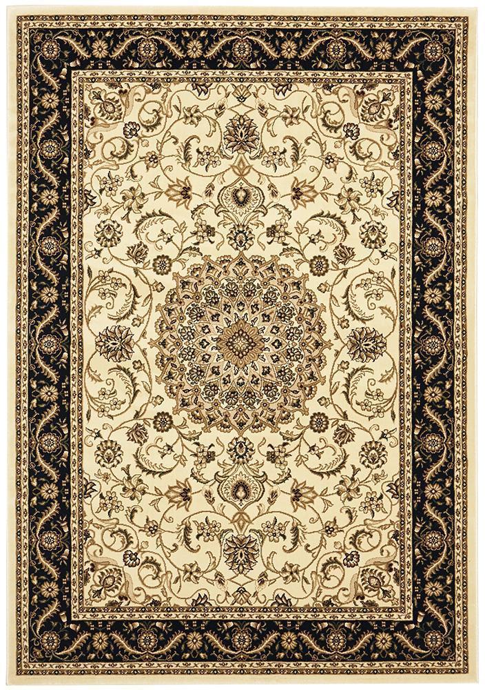 Medallion Rug Ivory with Black Border - Floorsome - Traditional - SYD - 9 - IB - 150X80 - Traditional