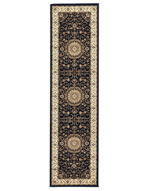 Medallion Rug Navy with Ivory Border Runner - Floorsome - Traditional