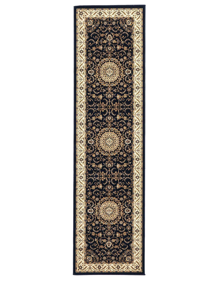 Medallion Rug Navy with Ivory Border Runner