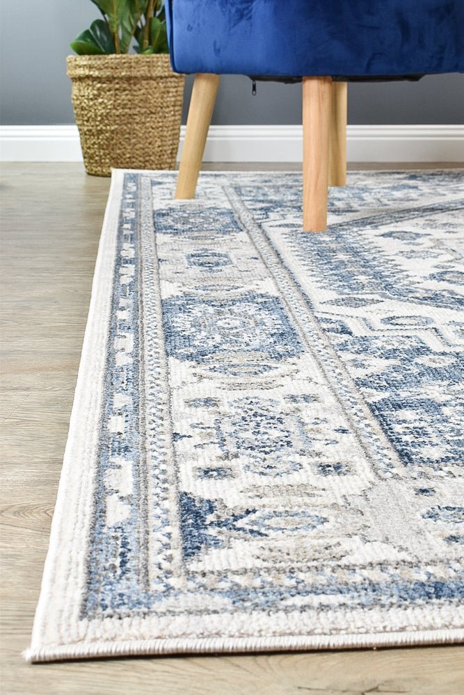 Medina Cream Blue Rug A161A - Floorsome - MODERN - MARA - A161A - CREAM - 80X300 - MODERN