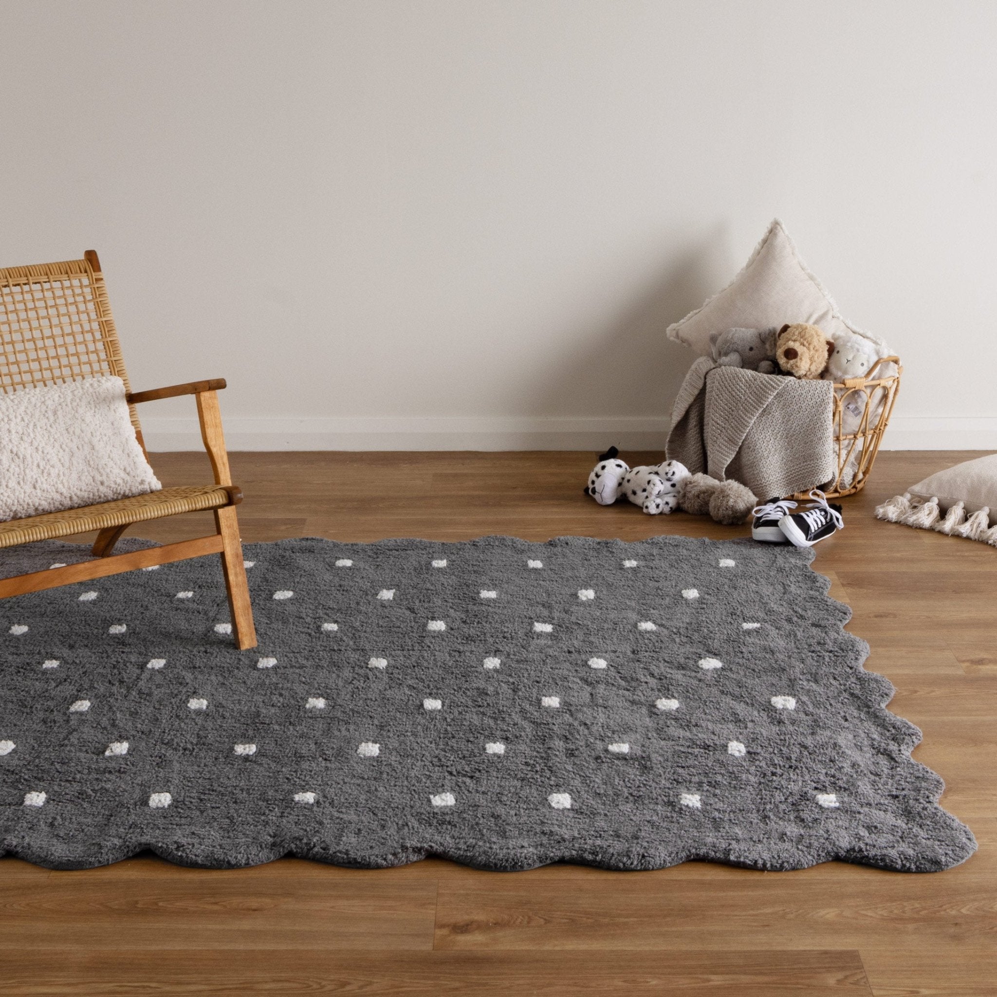 Mellow Rectangle Scalloped Kids Rug Grey - Floorsome - Area Rug - MELL120GARG - Area Rug
