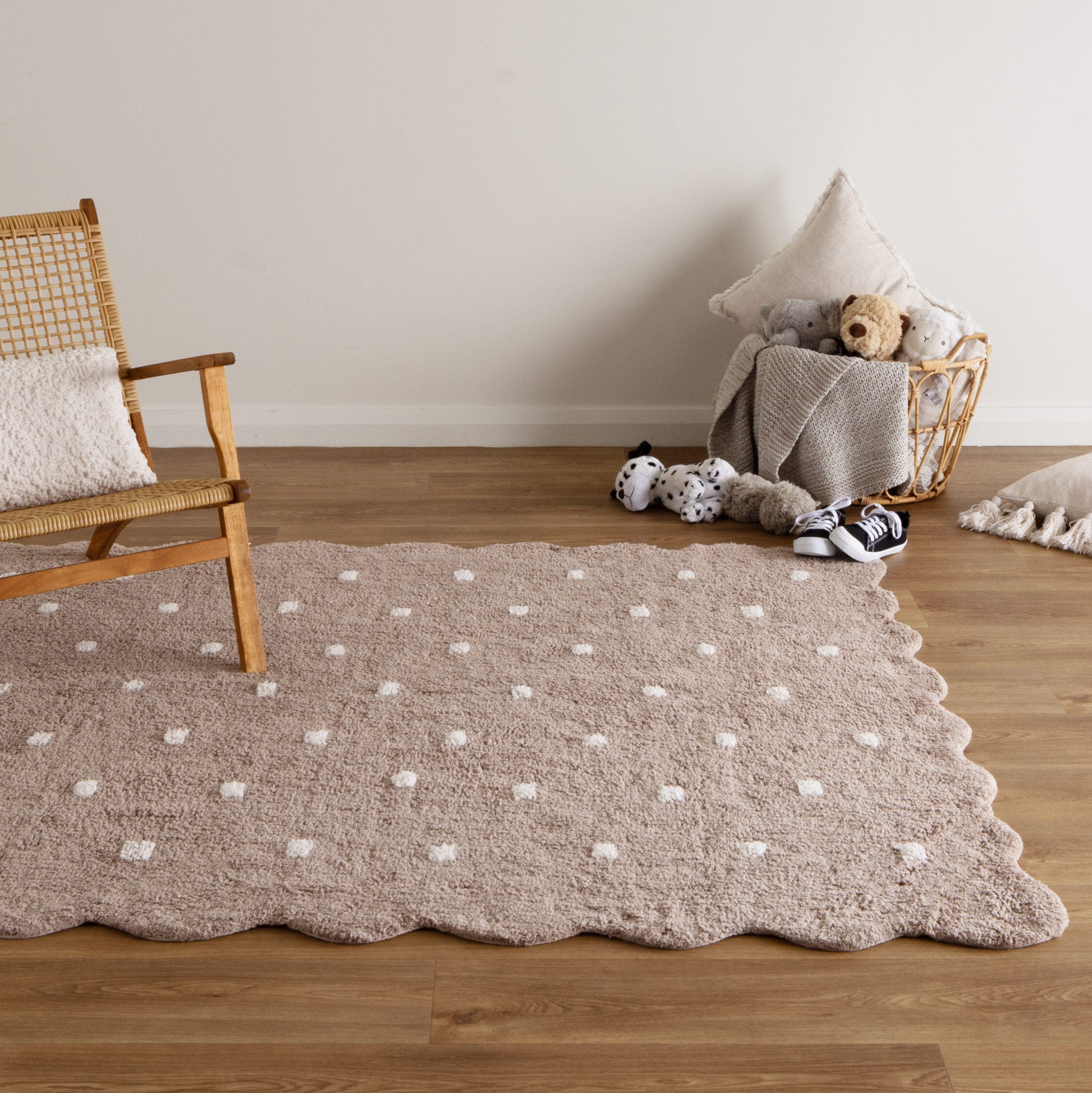 Mellow Rectangle Scalloped Kids Rug Mushroom Beige - Floorsome - Area Rug - MELL120MUSH - Area Rug