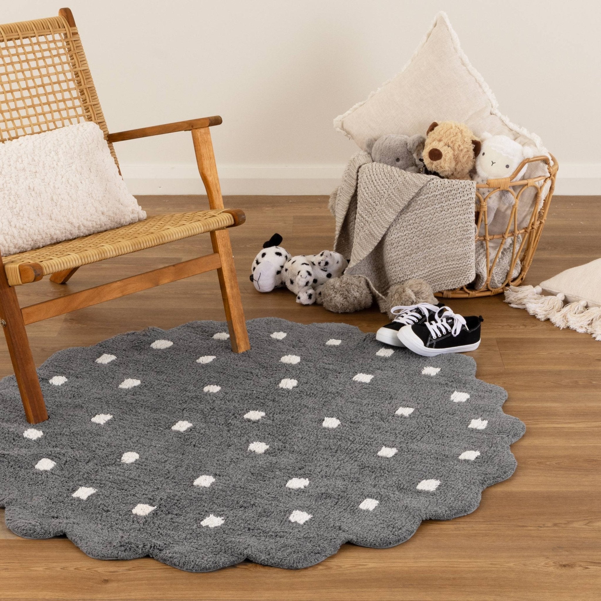 Mellow Round Scalloped Kids Rug Grey - Floorsome - Area Rug - MELL12RGARG - Area Rug