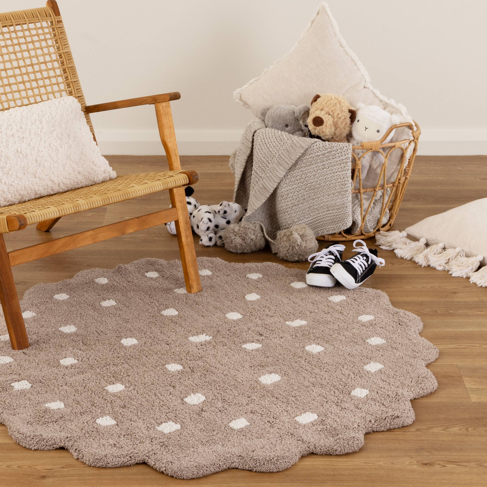Mellow Round Scalloped Kids Rug Mushroom Beige - Floorsome - Area Rug - MELL12RMUSH - Area Rug