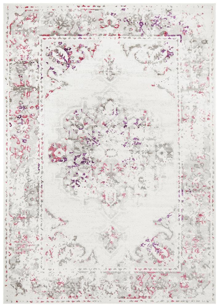 Metro 602 Transitional Rug White Pink Grey - Floorsome - Modern