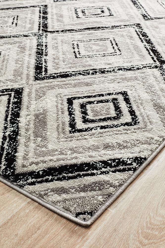 Metro 616 Geo Diamonds Rug Grey Black - Floorsome - Modern - MET - 616 - BLK - 230X160 - Modern