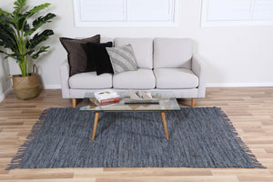 Metro Grey Modern Leather Rug - Floorsome - Flatweave