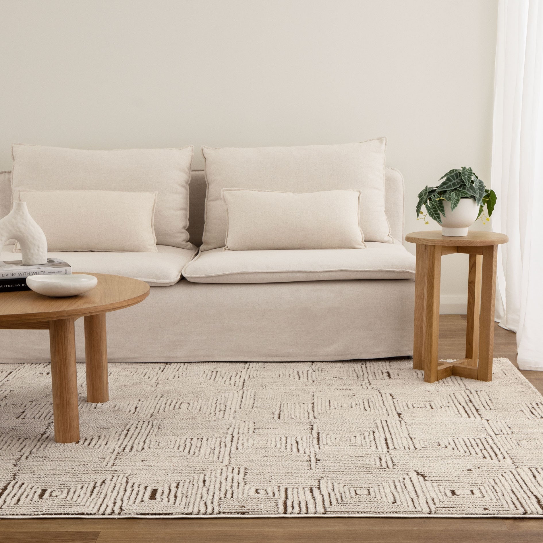 Mila Geometric Squares Cream Brown Rug - Floorsome - Area Rug - MILA160MIL8 - Area Rug