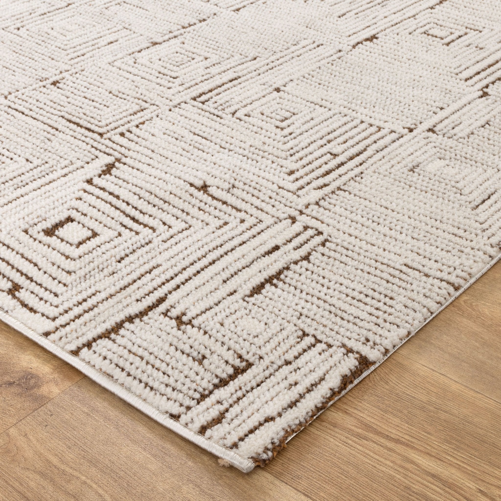 Mila Geometric Squares Cream Brown Rug - Floorsome - Area Rug - MILA160MIL8 - Area Rug