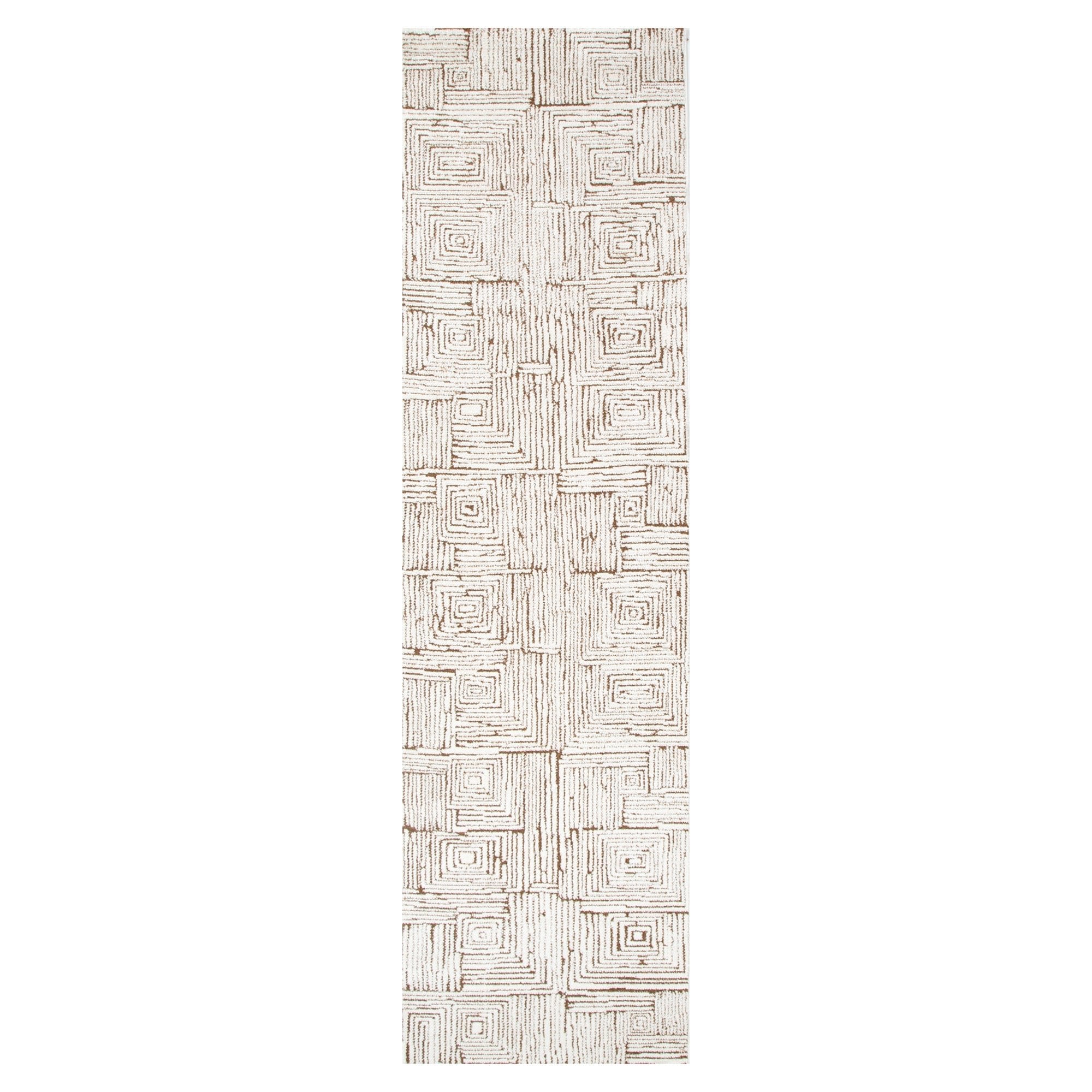 Mila Geometric Squares Cream Brown Rug - Floorsome - Area Rug - MILA803MIL8 - Area Rug