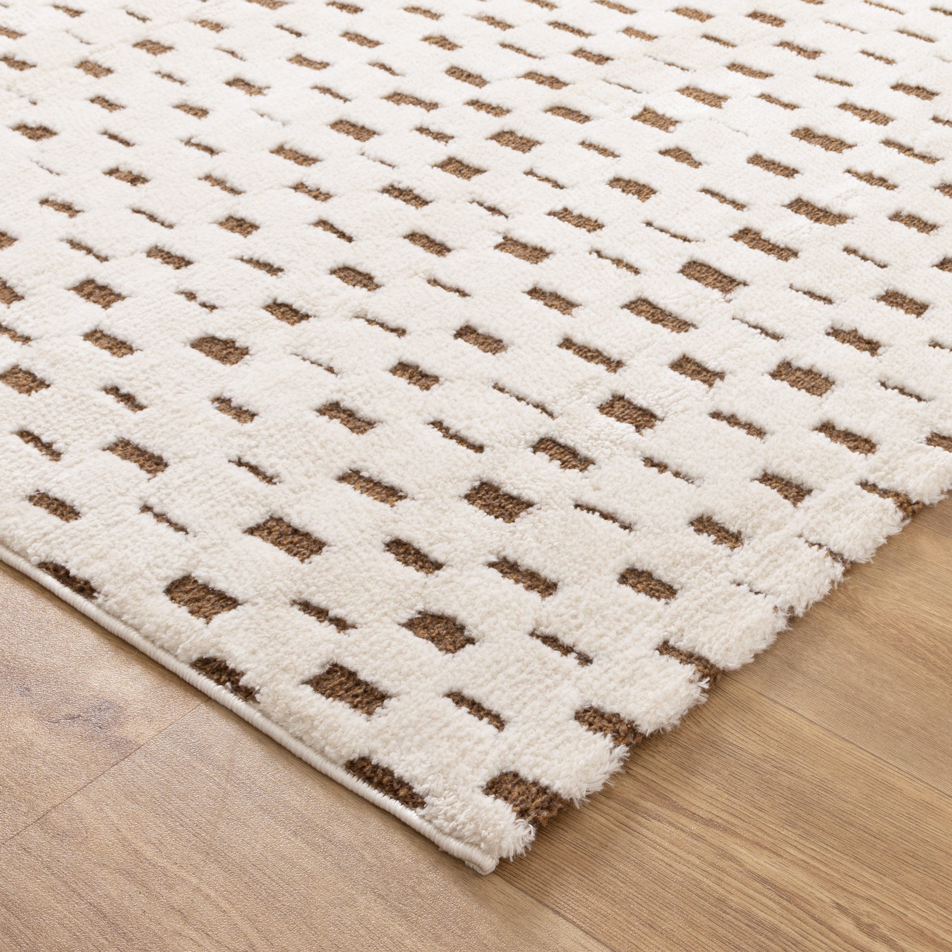 Mila Monochrome Squares Brown and Cream Rug - Floorsome - Area Rug - MILA803MIL3 - Area Rug