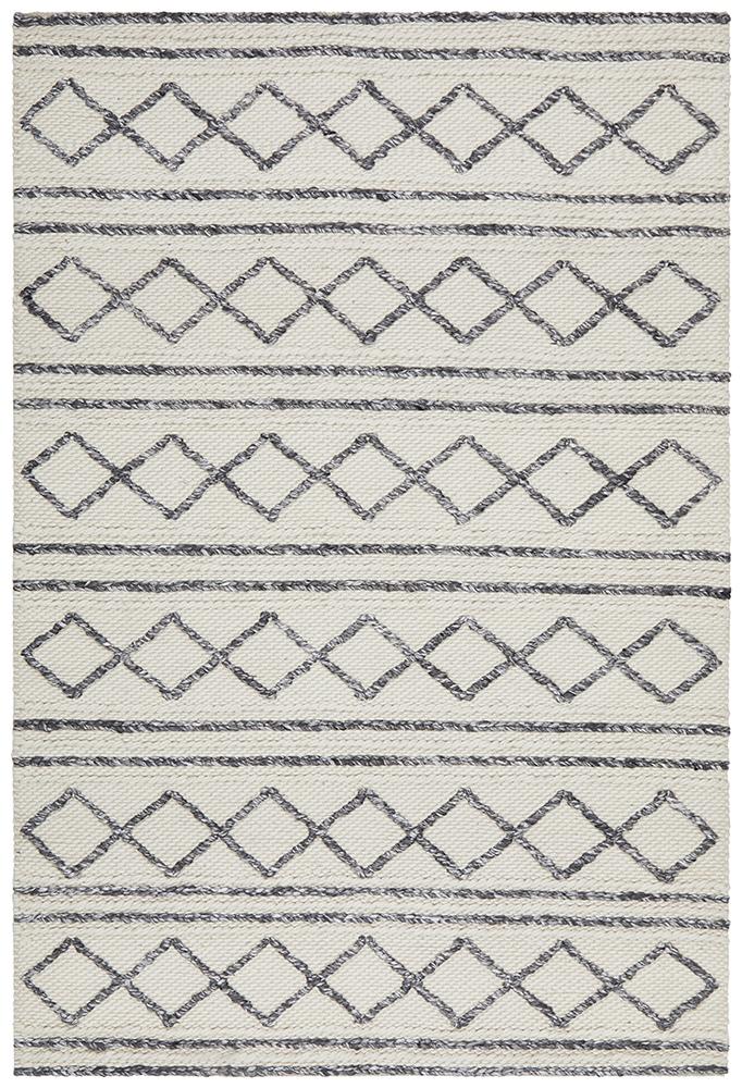 Milly Textured Woollen Rug White Grey - Floorsome - Modern - STUD - 326 - WHI - 225X155 - Modern
