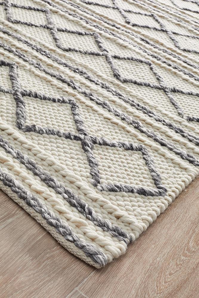 Milly Textured Woollen Rug White Grey - Floorsome - Modern - STUD - 326 - WHI - 225X155 - Modern