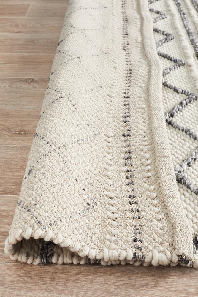 Milly Textured Woollen Rug White Grey - Floorsome - Modern - STUD - 326 - WHI - 225X155 - Modern