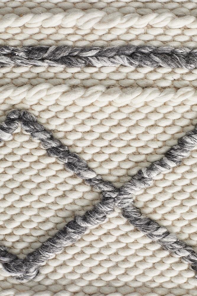 Milly Textured Woollen Rug White Grey - Floorsome - Modern - STUD - 326 - WHI - 225X155 - Modern