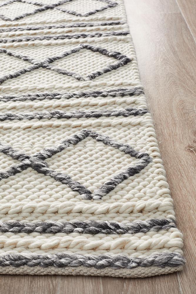 Milly Textured Woollen Rug White Grey - Floorsome - Modern - STUD - 326 - WHI - 225X155 - Modern