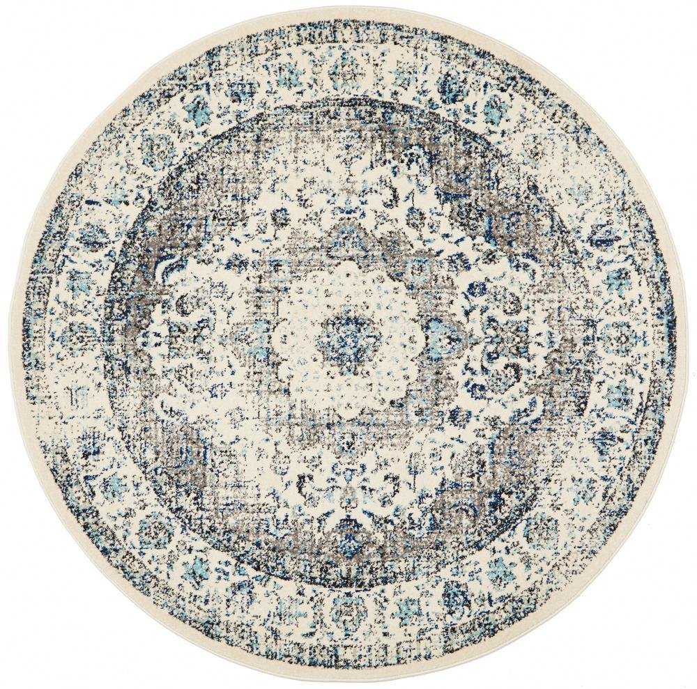 Mist White Transitional Round Rug - Floorsome - Modern - EVO - 251 - WHI - 150X150 - Modern